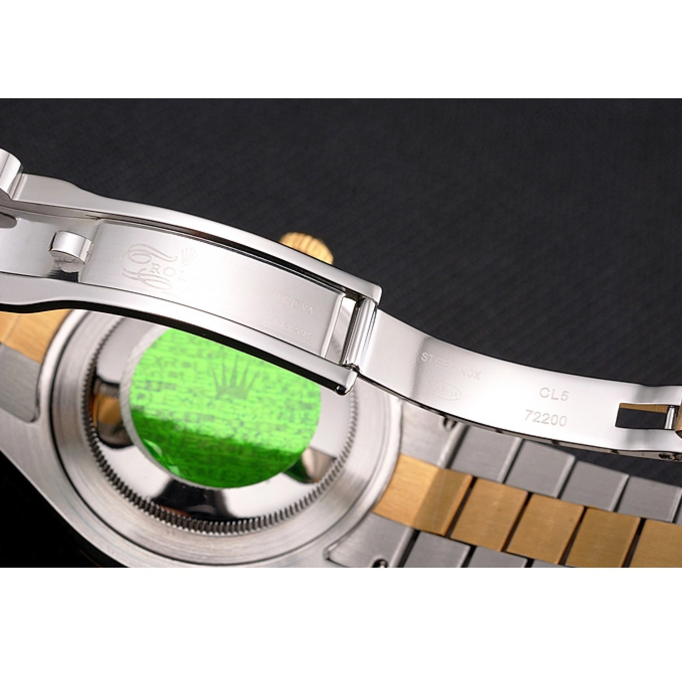 Best AAA Replica Sites Black Tone Dial Stainless Datejust Swiss Bracelet Steel Two Rolex Case Bezel Gold 0724